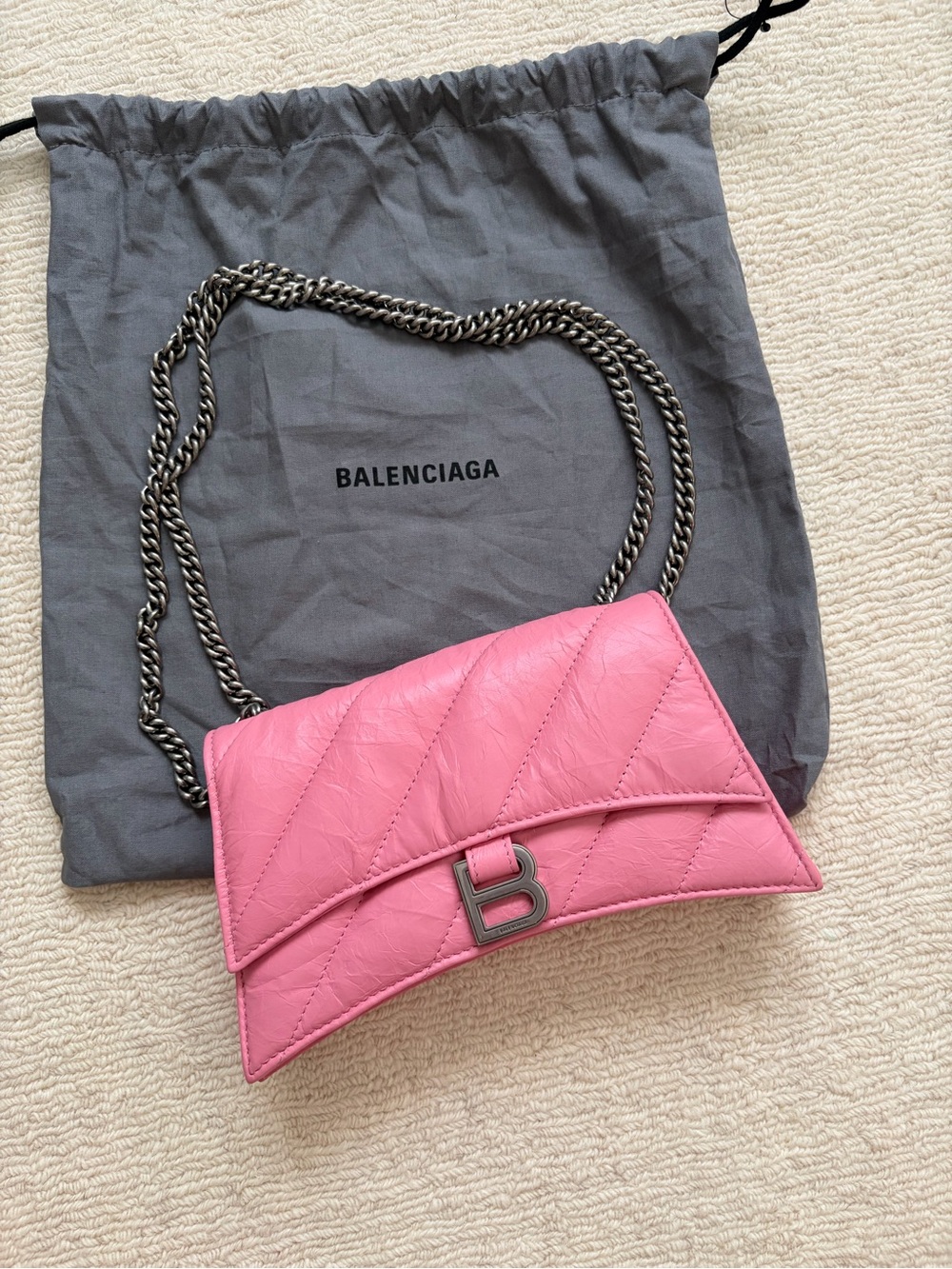 Brand new balenciaga crush XS pink quilted leather chain bag $2190 retail